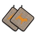 Carolines Treasures Carolines Treasures BB1087-BL-OR-PTHD Beagle Faux Burlap & Orange Pair of Pot Holders; 7.5 x 3 x 7.5 in. BB1087-BL-OR-PTHD